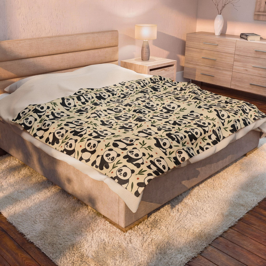 Panda Pattern Velveteen Plush Blanket | Cute Bamboo Bears, Repeating Design