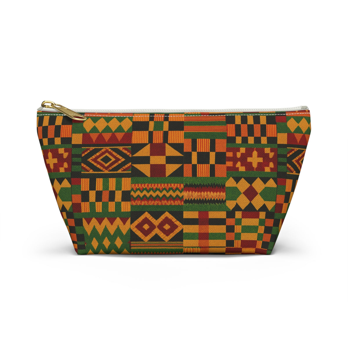 Kente Pattern Accessory Pouch | T-Bottom Makeup Bag, African Print