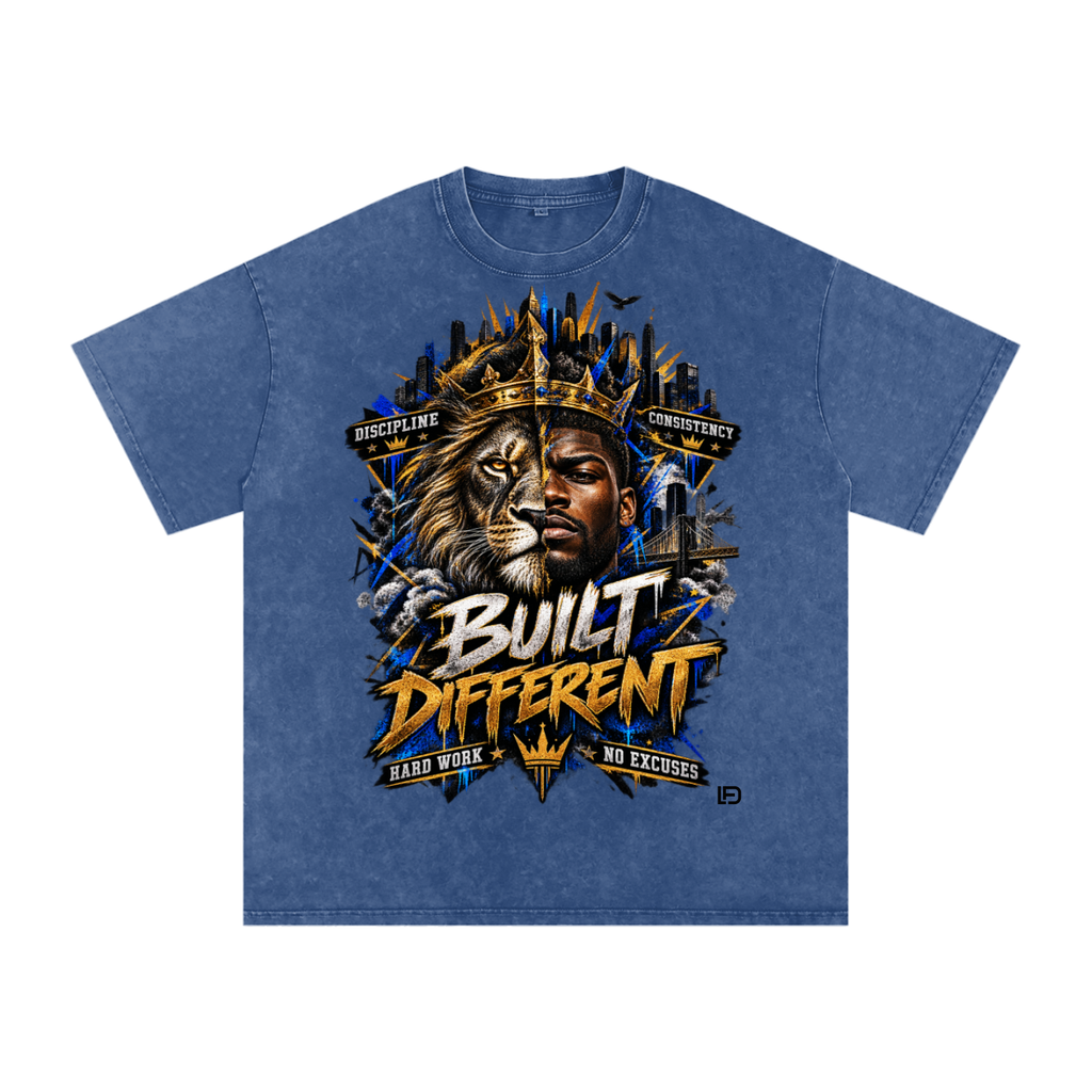 Built Different: Crowned Duality Snow Washed Oversized Cotton T-Shirt
