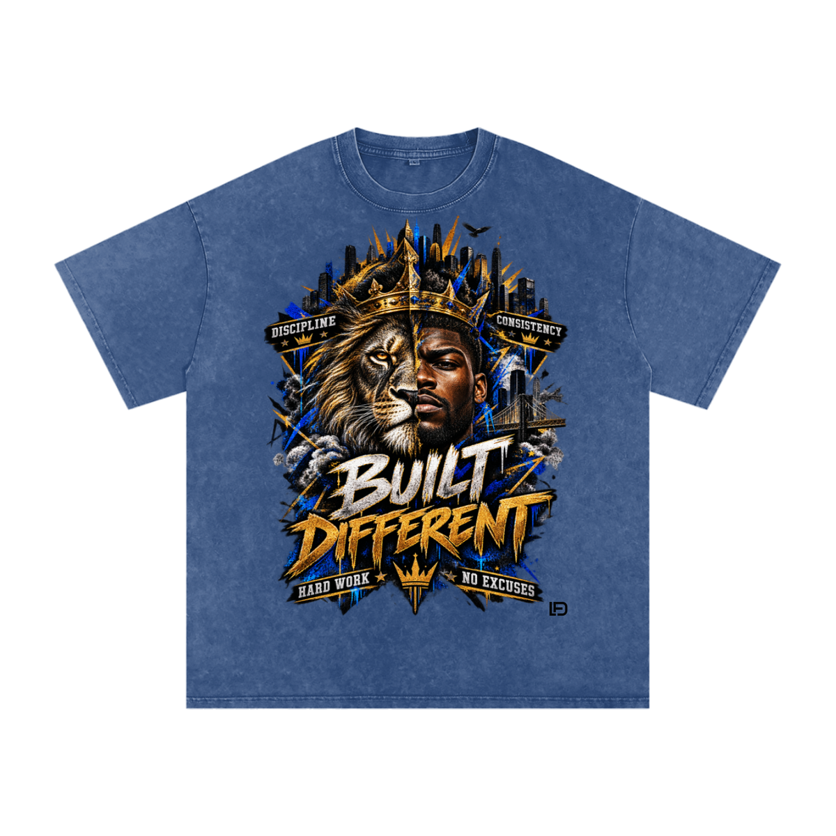 Built Different: Crowned Duality Snow Washed Oversized Cotton T-Shirt
