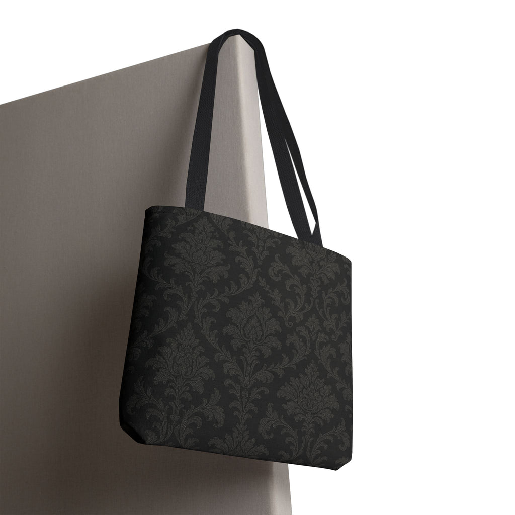 Dark Damask Pattern Tote Bag | Vintage Floral All-Over Print