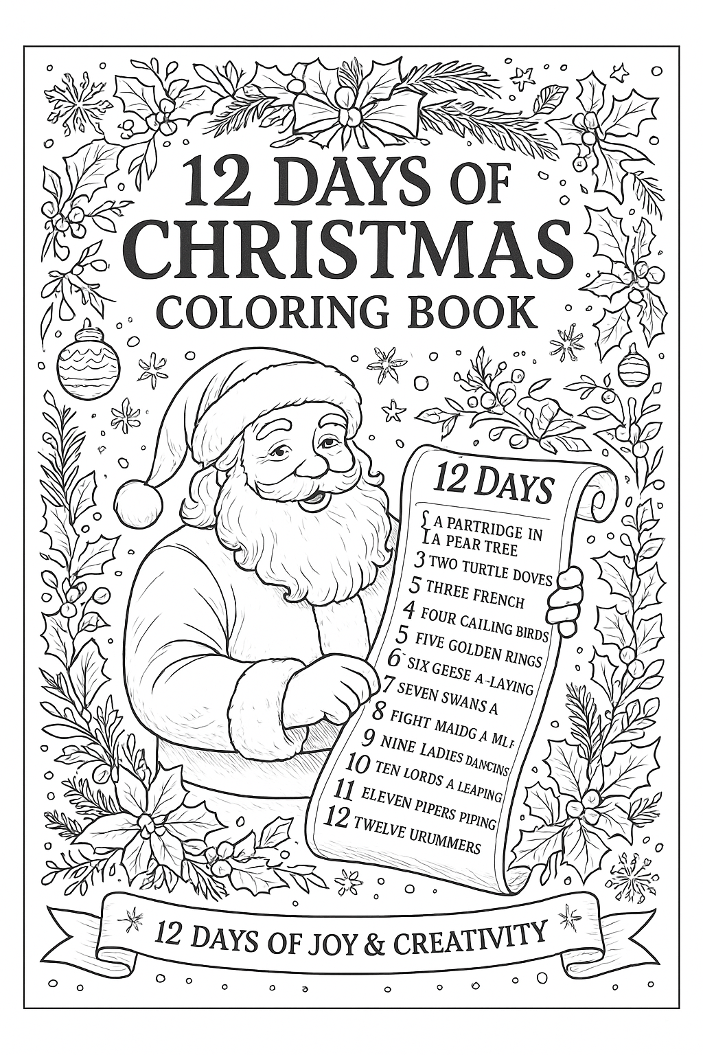 12 Days of Christmas Coloring Book, Holiday Activity (Digital Download)