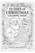 12 Days of Christmas Coloring Book, Holiday Activity (Digital Download)