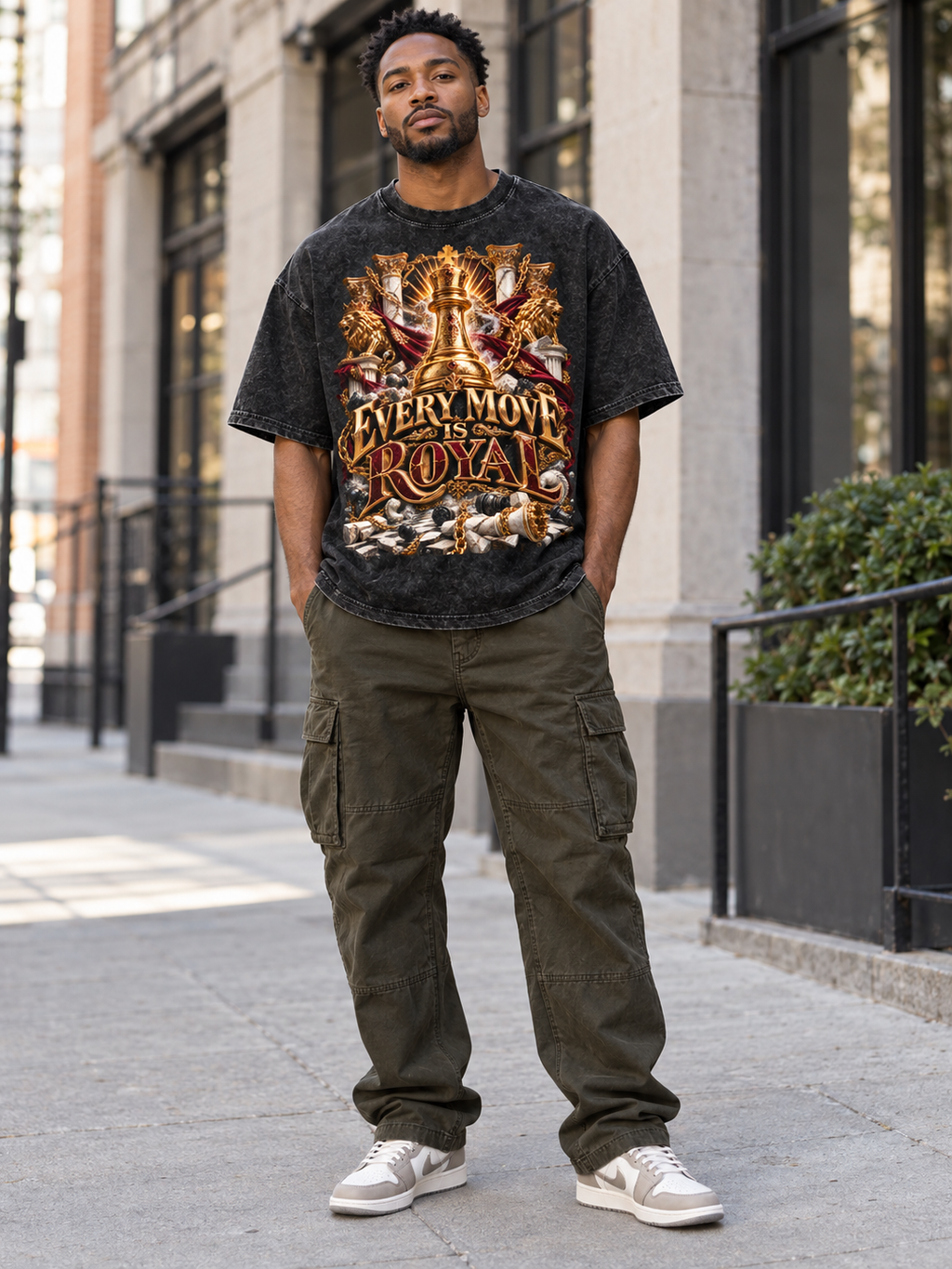 Every Move Is Royal Snow Washed Oversized Cotton T-Shirt
