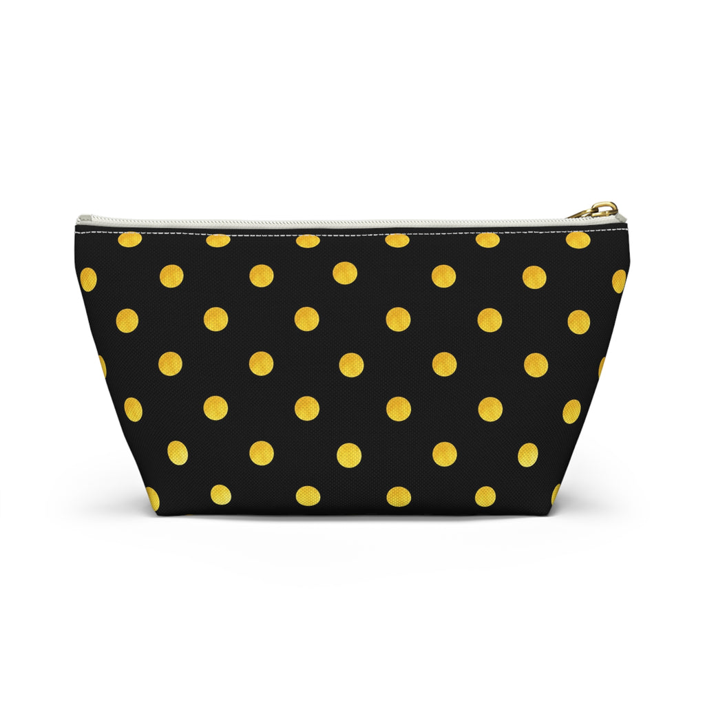 Gold Polka Dot Accessory Pouch | Black Cosmetic Bag