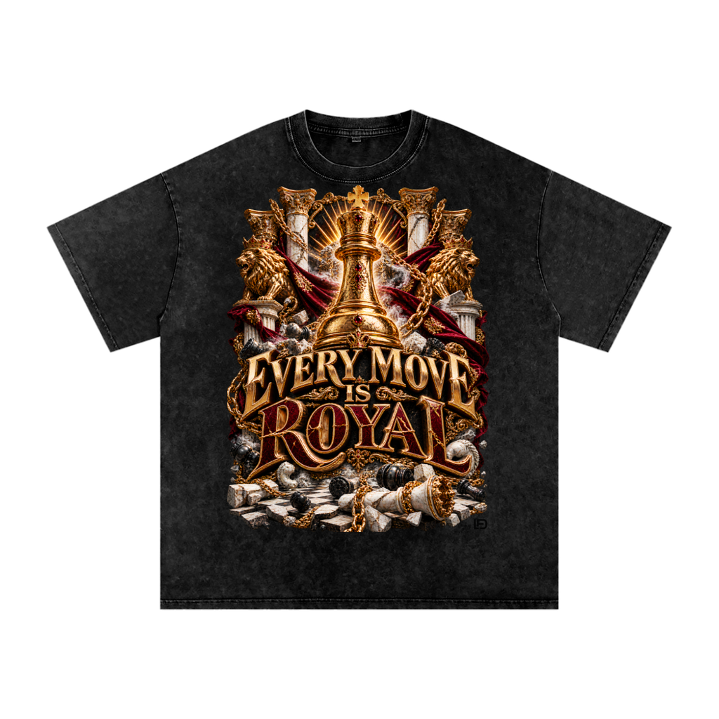 Every Move Is Royal Snow Washed Oversized Cotton T-Shirt
