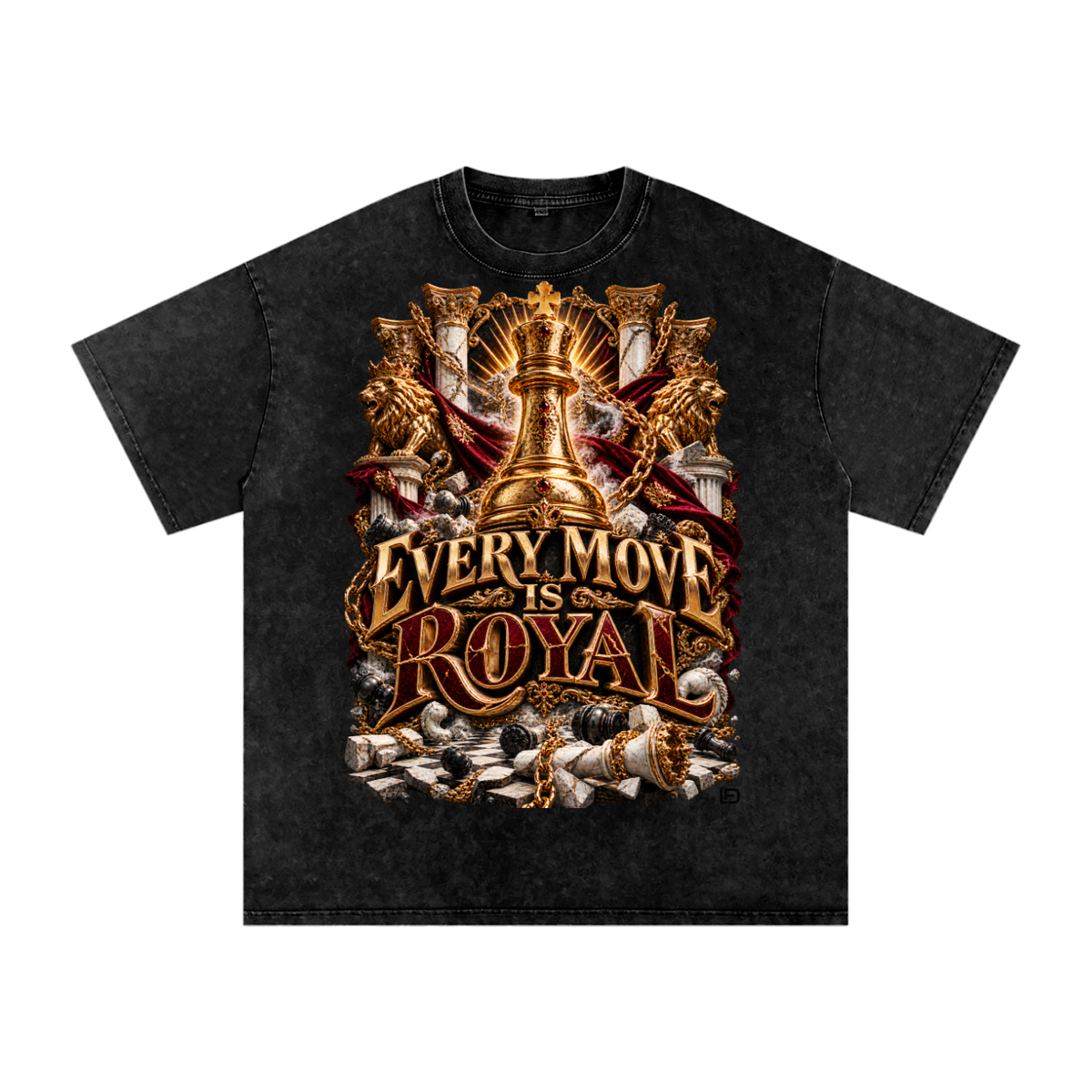 Every Move Is Royal Snow Washed Oversized Cotton T-Shirt