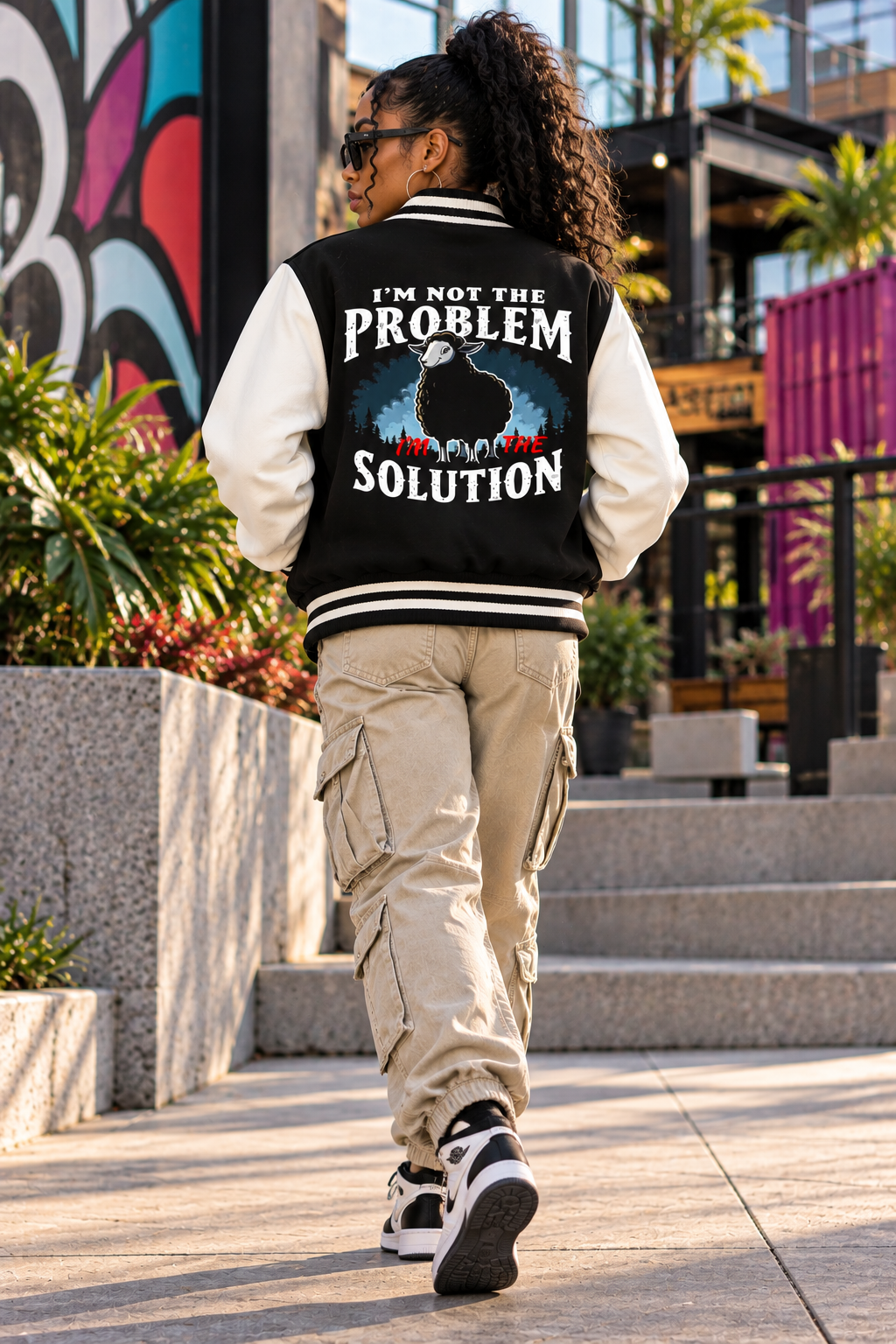 I'm Not the Problem I'm the Solution – Two-Tone Fleece Varsity Jacket