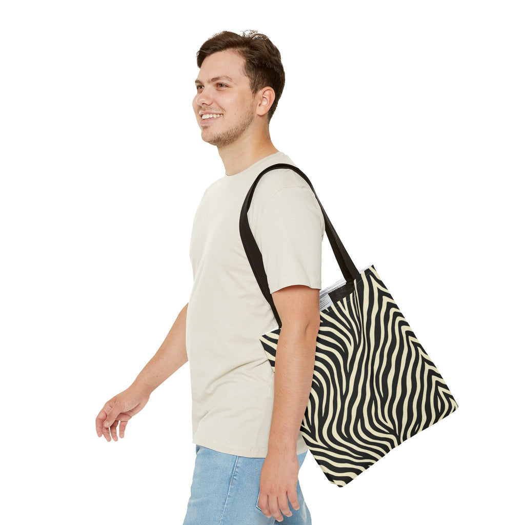Zebra Stripe Pattern Tote Bag | Animal Print, Black White, All-Over Print