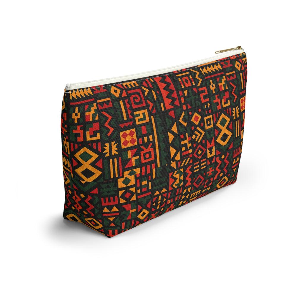 African Tribal Pattern Accessory Pouch | T-Bottom Zip Cosmetic Bag
