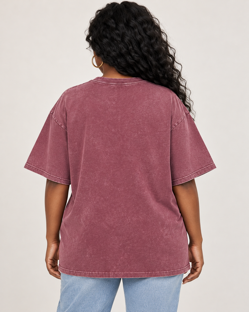 Beauty With Backbone – Snow Washed Oversized Cotton Graphic T-Shirt