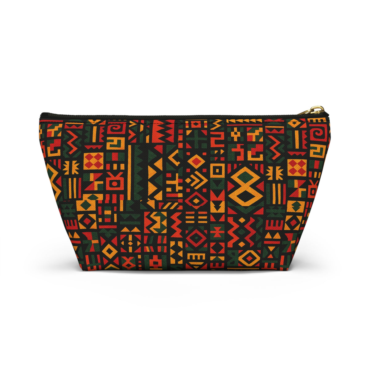 African Tribal Pattern Accessory Pouch | T-Bottom Zip Cosmetic Bag