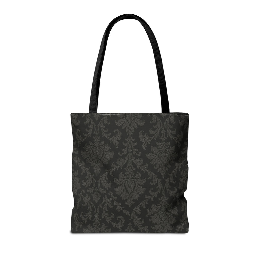 Dark Damask Pattern Tote Bag | Vintage Floral All-Over Print