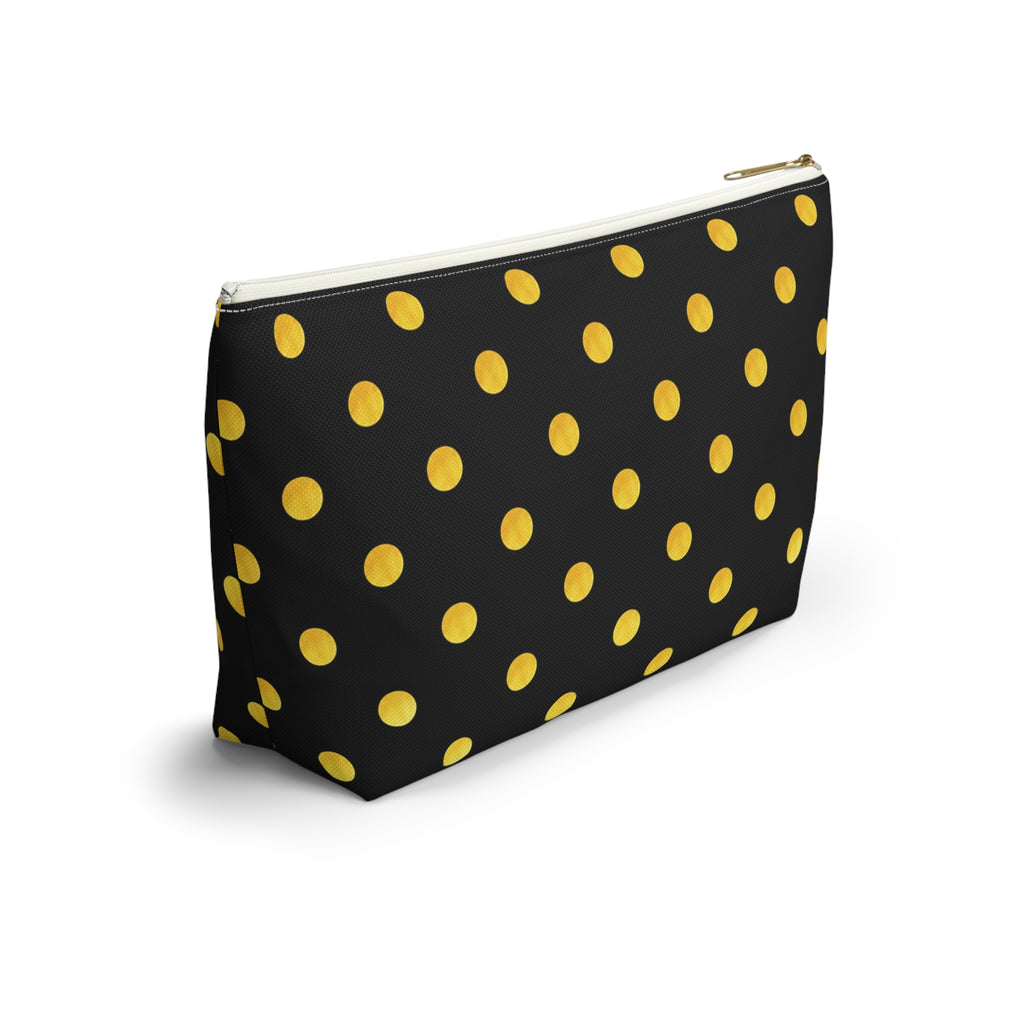 Gold Polka Dot Accessory Pouch | Black Cosmetic Bag