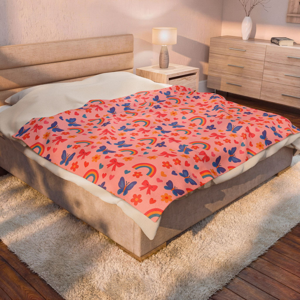 Rainbow and Butterfly Pattern Blanket | Pink Floral Rainbows, Cute Kids Throw