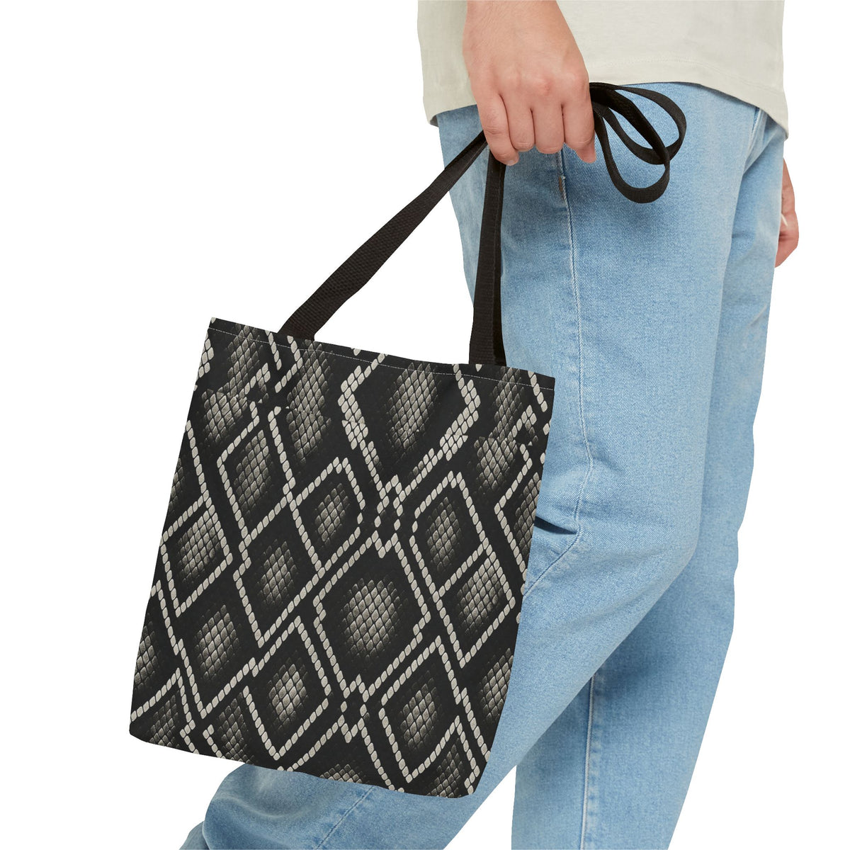 Black Snake Skin Pattern Tote Bag | All-Over Print Fashion Accessory