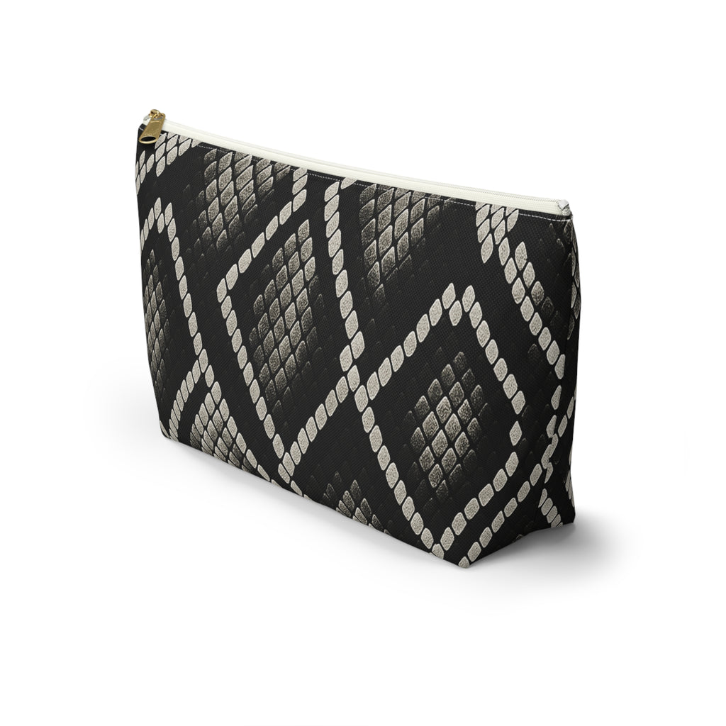 Black Snake Skin Pattern Accessory Pouch | T-Bottom Cosmetic Bag