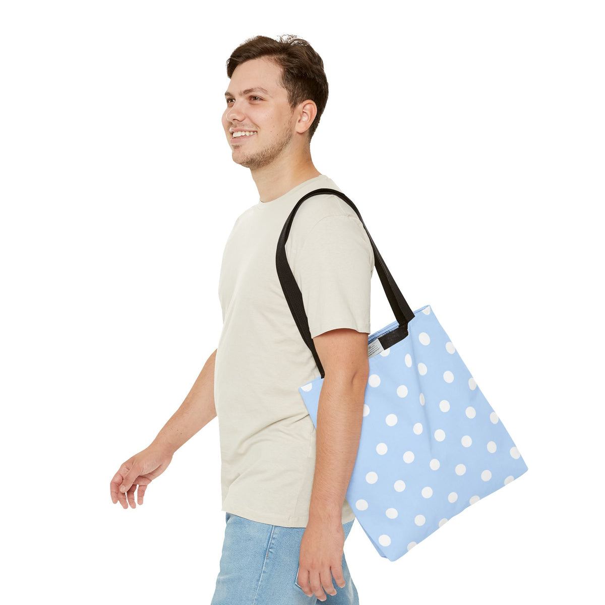 Light Blue with White Polka Dots on Baby Blue Tote
