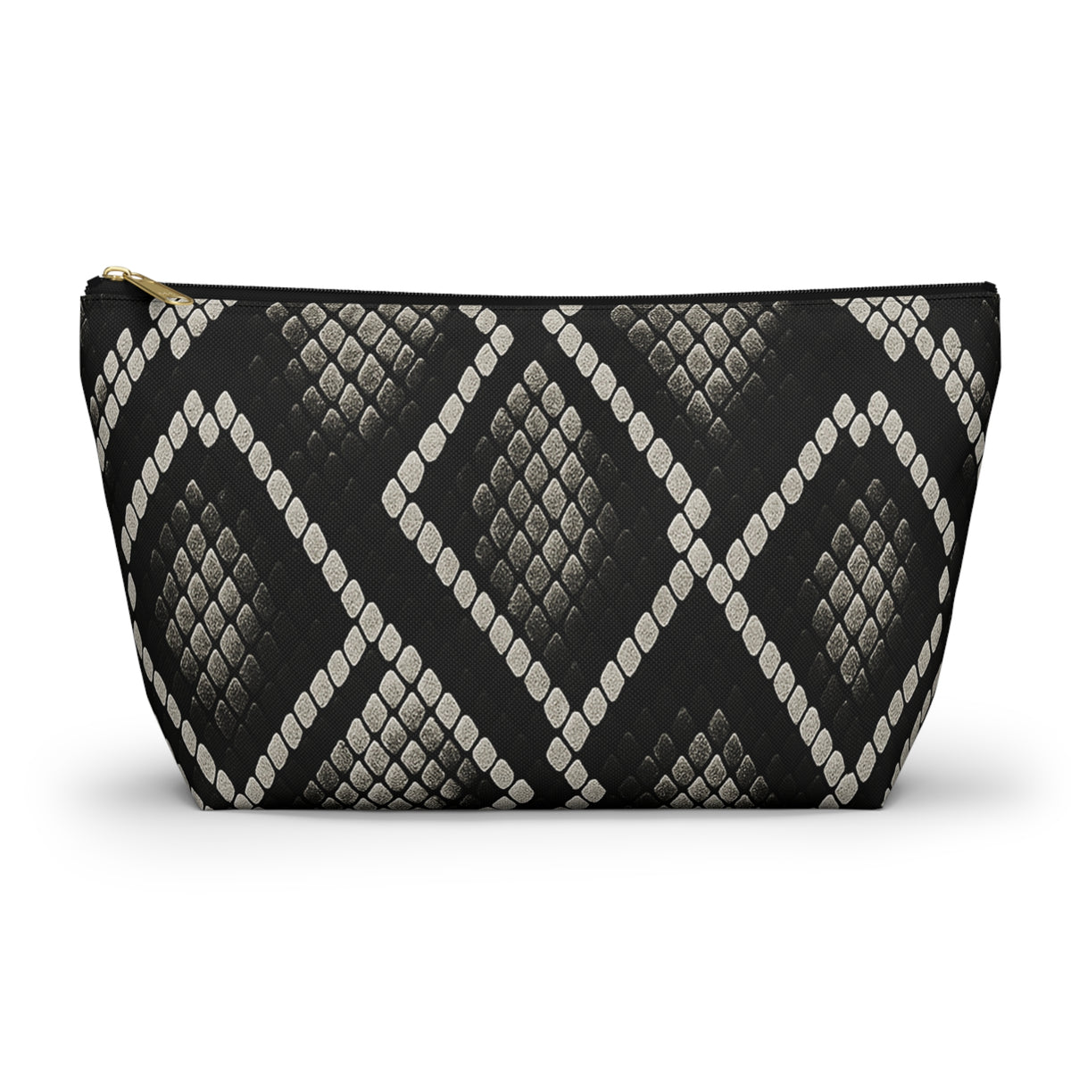 Black Snake Skin Pattern Accessory Pouch | T-Bottom Cosmetic Bag