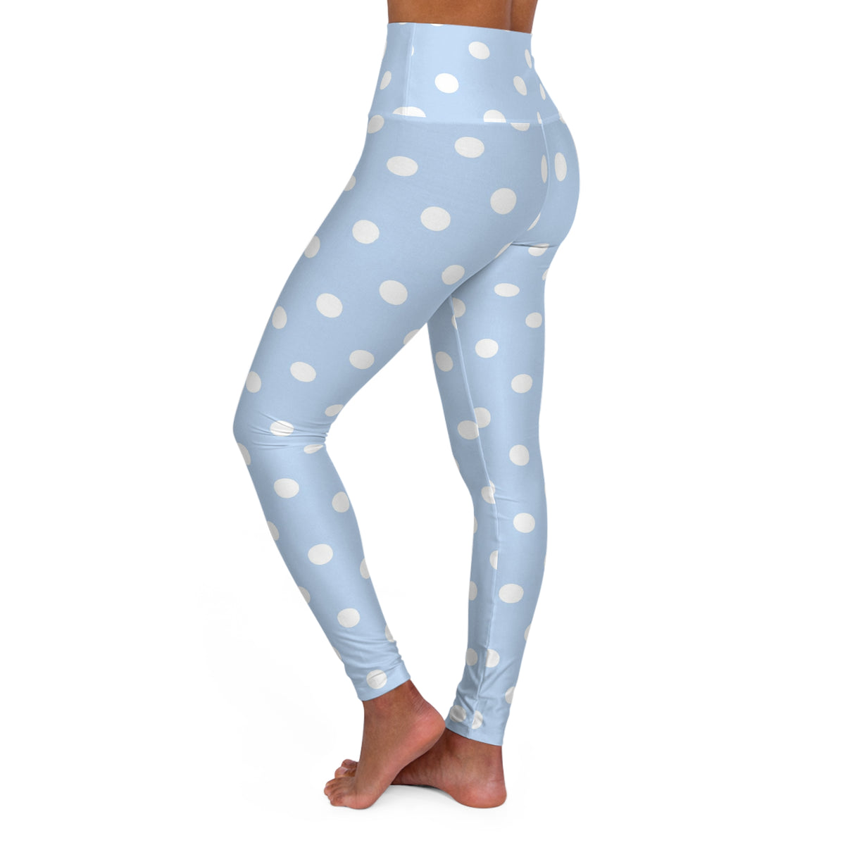 Baby Blue Polka Dot Leggings High Waisted Yoga Leggings | Light Blue White Spots