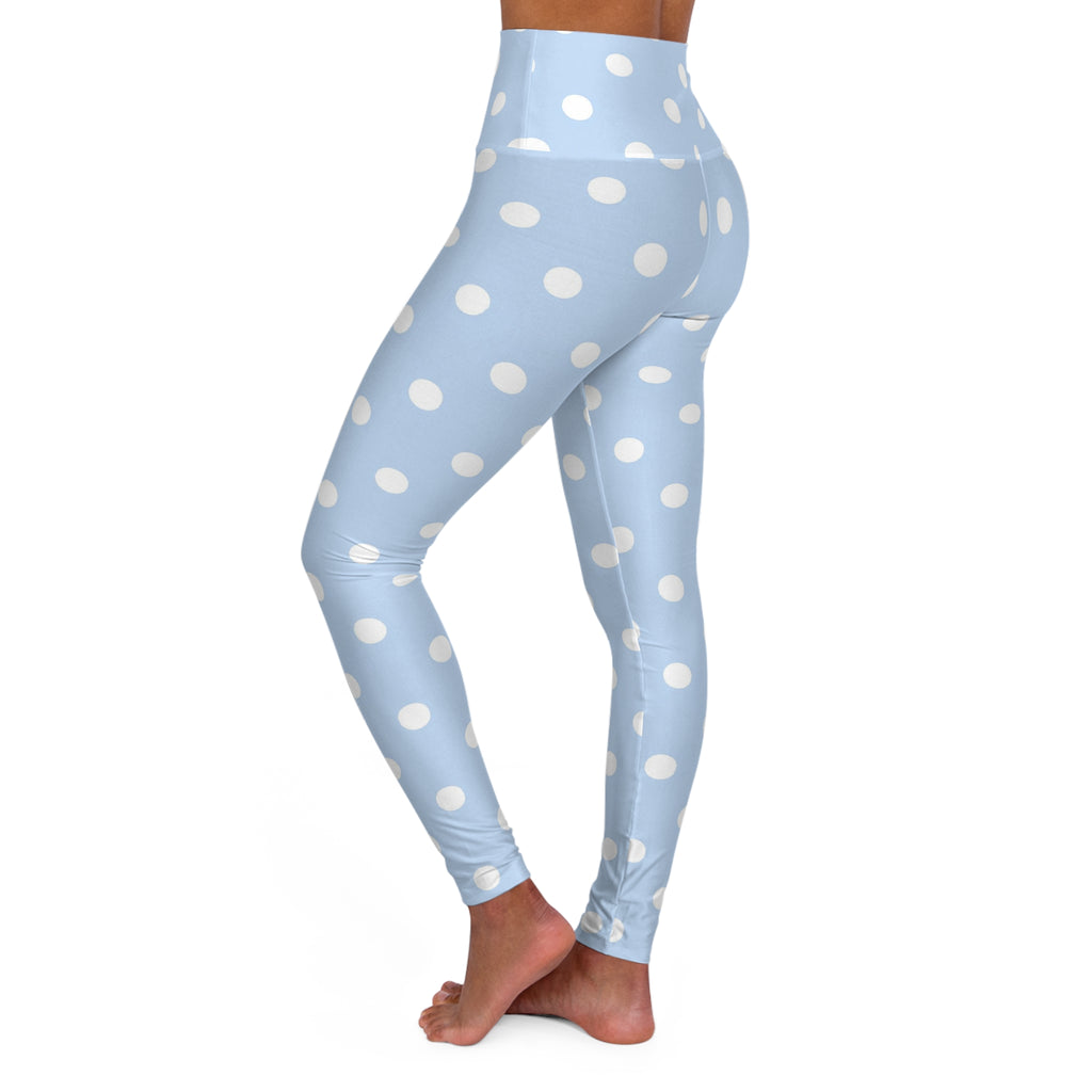 Baby Blue Polka Dot Leggings High Waisted Yoga Leggings | Light Blue White Spots