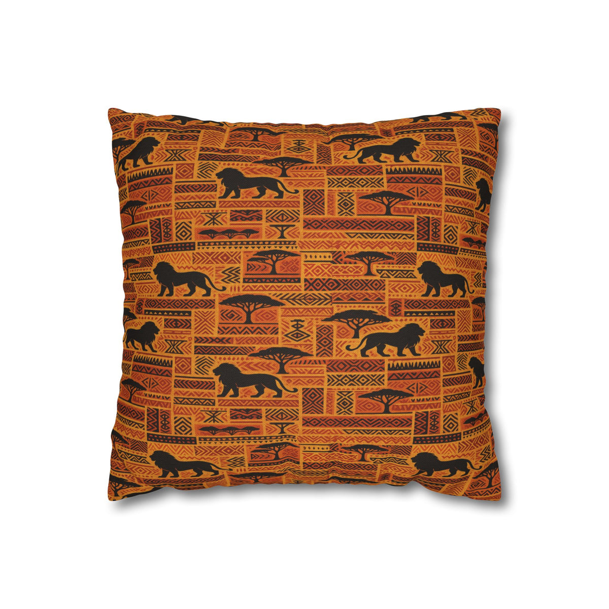African Safari Pattern Pillowcase | Lion Silhouette Square Pillow