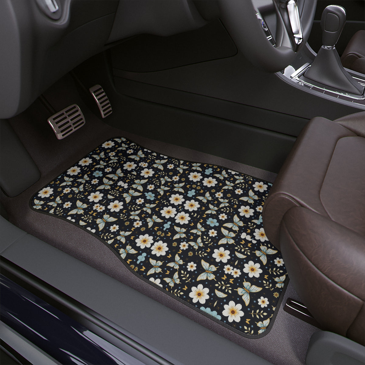 Butterfly Floral Car Floor Mat, 1pc - Blue Design, Vehicle Carpet Rug, Auto Protection Accessories, Gift for Nature Lovers, Customizable