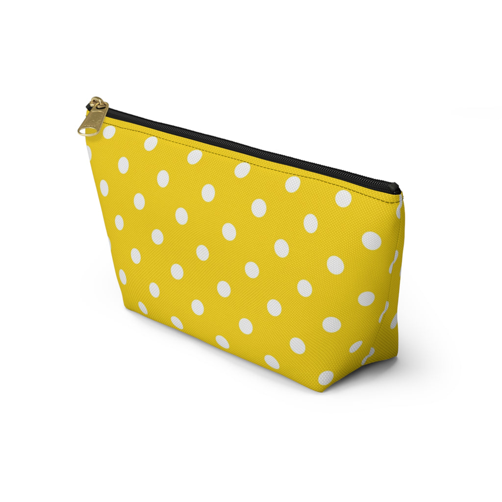 Yellow White Polka Dot Accessory Pouch | T-Bottom Cosmetic Bag