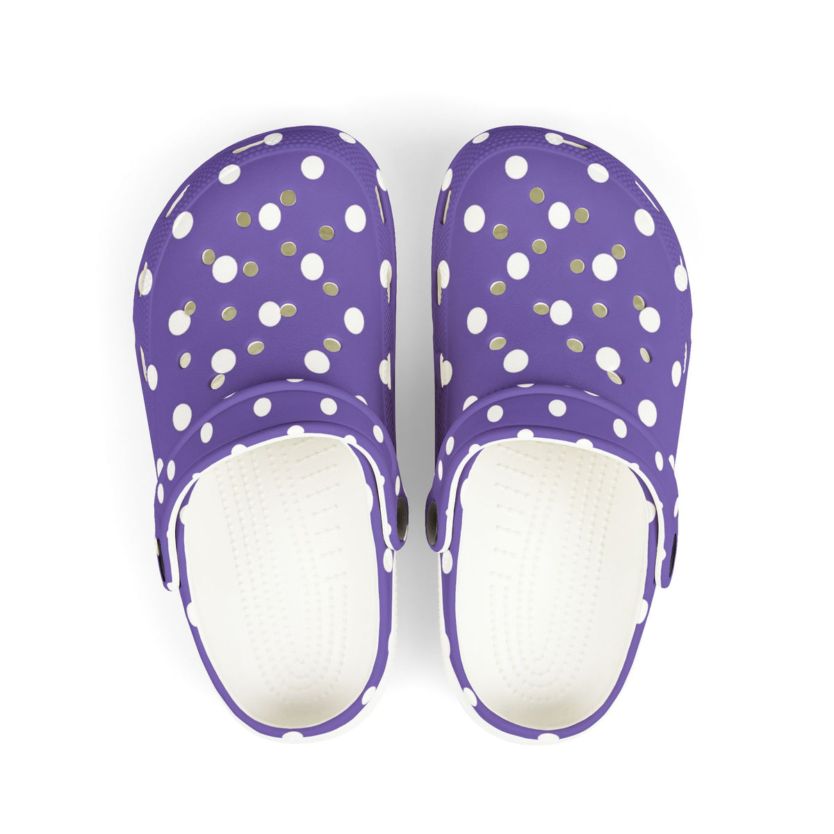 Kids Purple Polka Dot EVA Foam Clogs — Breathable Lightweight Slip-On Shoes