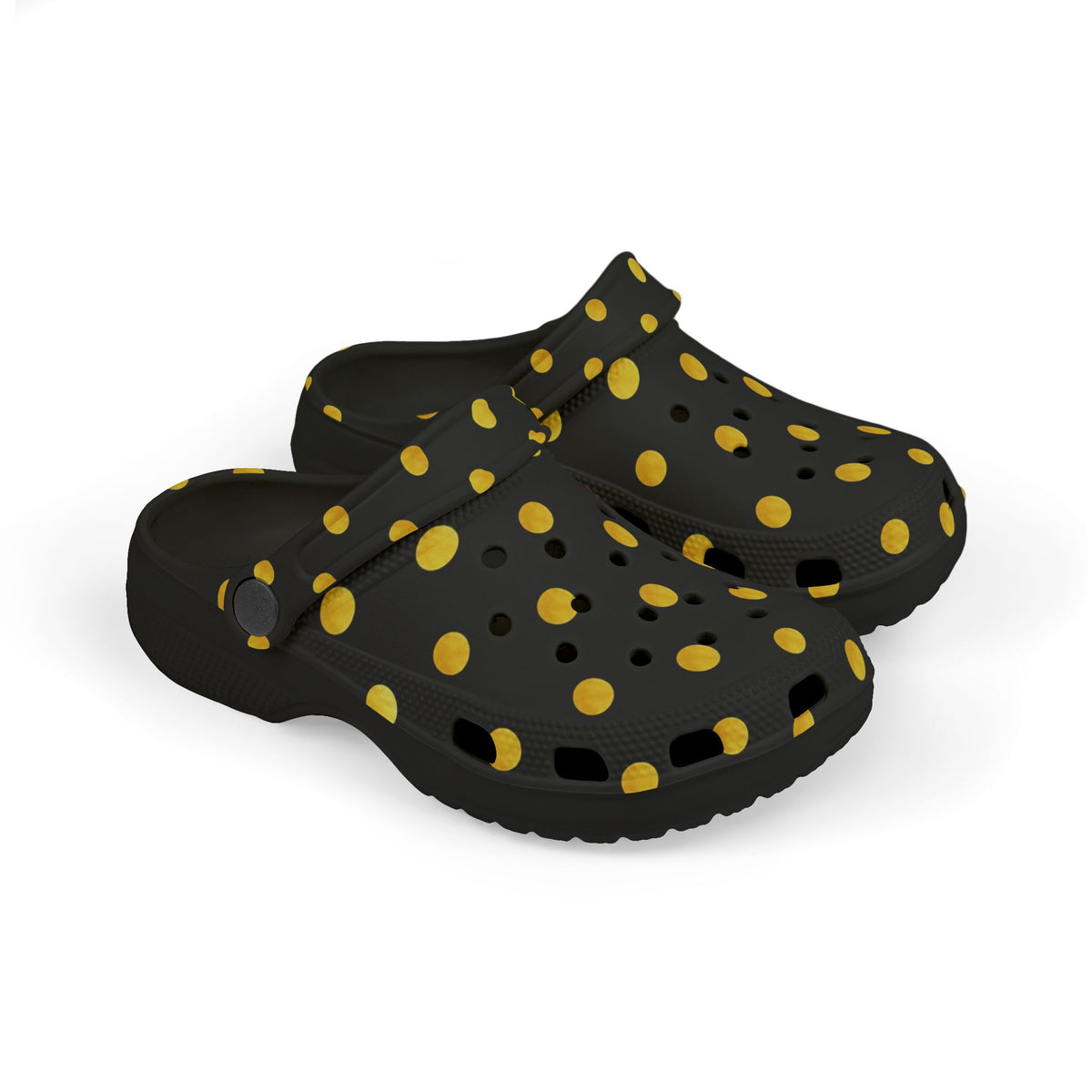 Kids Polka Dot Foam Clogs – Black & Yellow Comfortable Slip-On Shoes