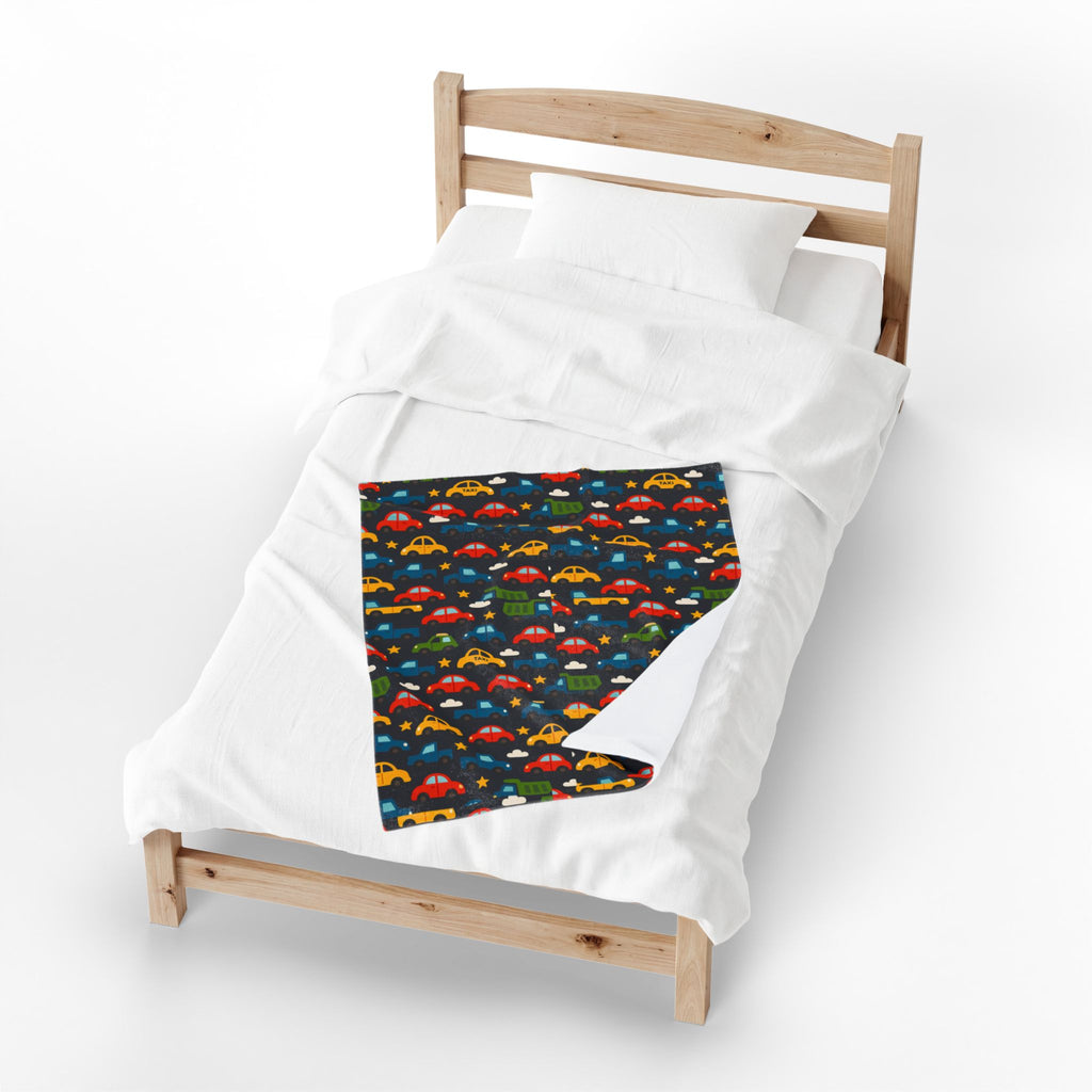 Colorful Cars Pattern Velveteen Plush Blanket | Kids Car Design, Cozy Throw
