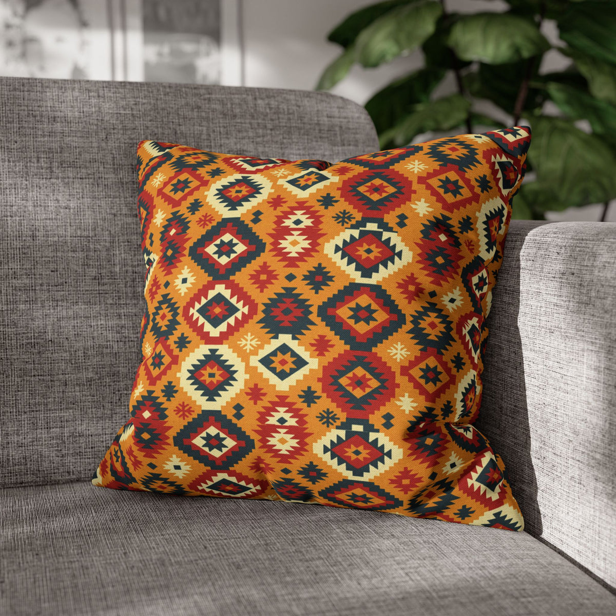Southwestern Diamond Pattern Pillowcase | Aztec Geometric Throw Pillow, Decorative Cushion Cover, Boho Chic Home Decor, Gift for Her, Square