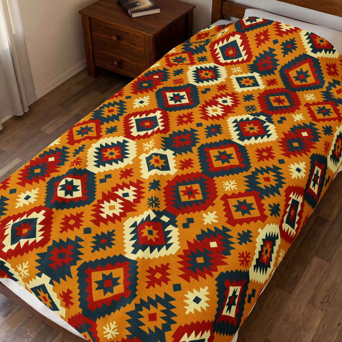 Southwestern Diamond Pattern Velveteen Plush Blanket | Aztec Geometric Throw