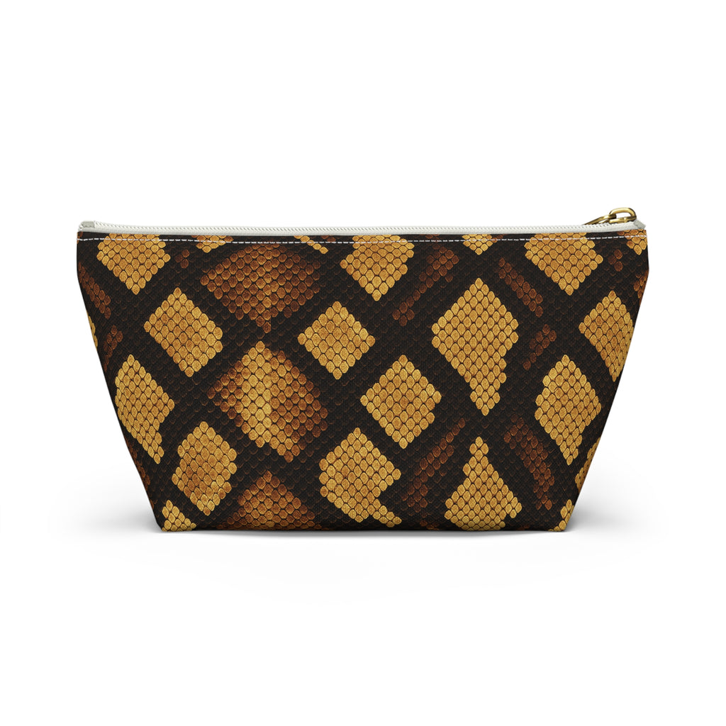 Brown Snake Print Accessory Pouch | T-Bottom Cosmetic Bag