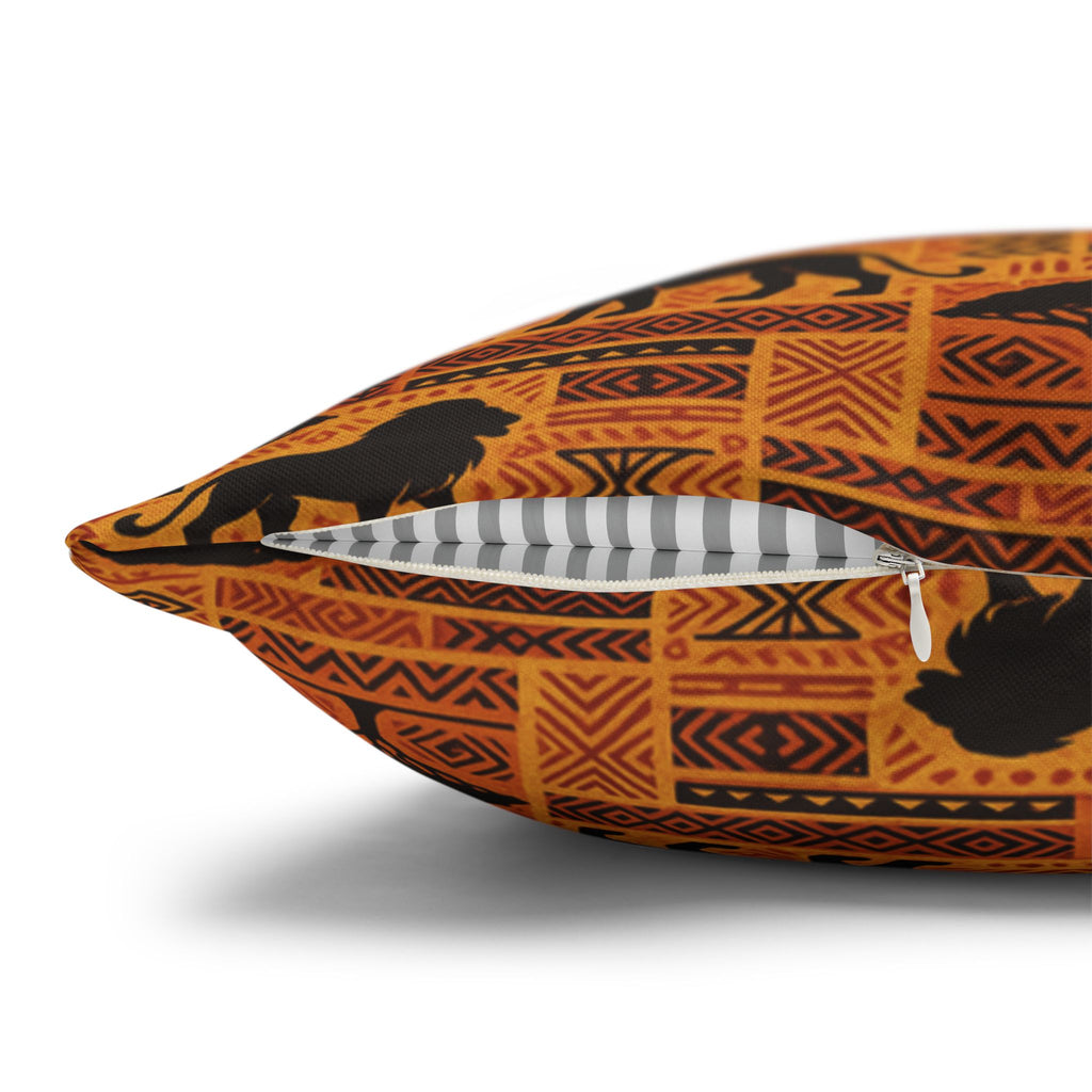 African Safari Pattern Pillowcase | Lion Silhouette Square Pillow