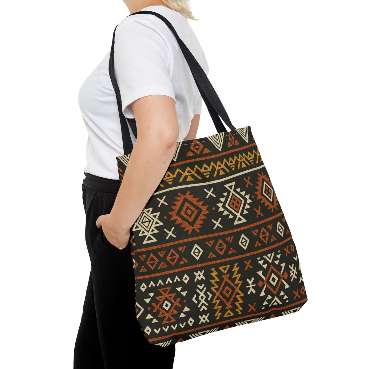Southwestern Aztec Pattern Tote Bag | Tribal Geometric All-Over Print, Boho Chic Shoulder Bag, Ethnic Market Tote, Colorful Handbag,