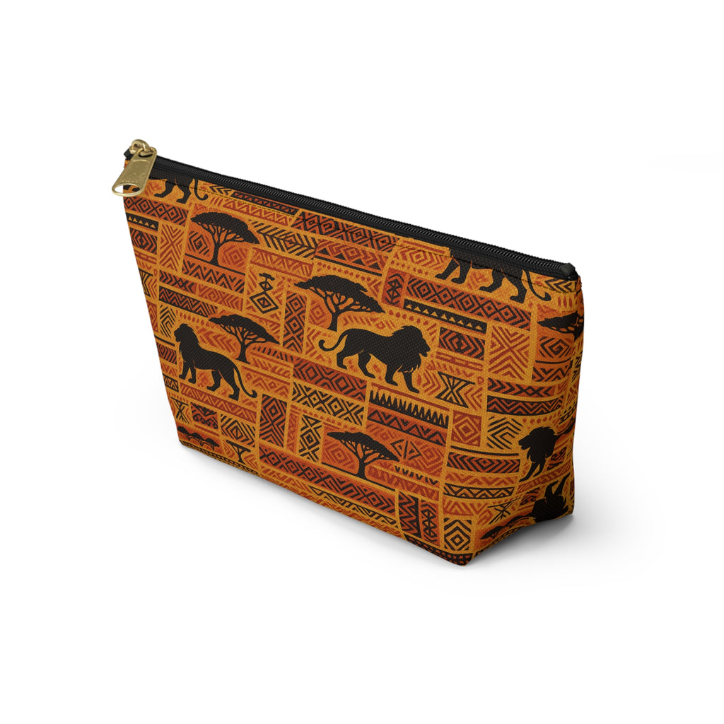 African Safari Lion Pattern Accessory Pouch | T-Bottom Cosmetic Bag