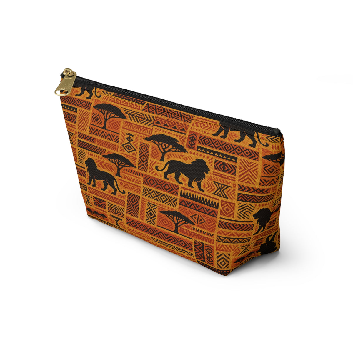 African Safari Lion Pattern Accessory Pouch | T-Bottom Cosmetic Bag