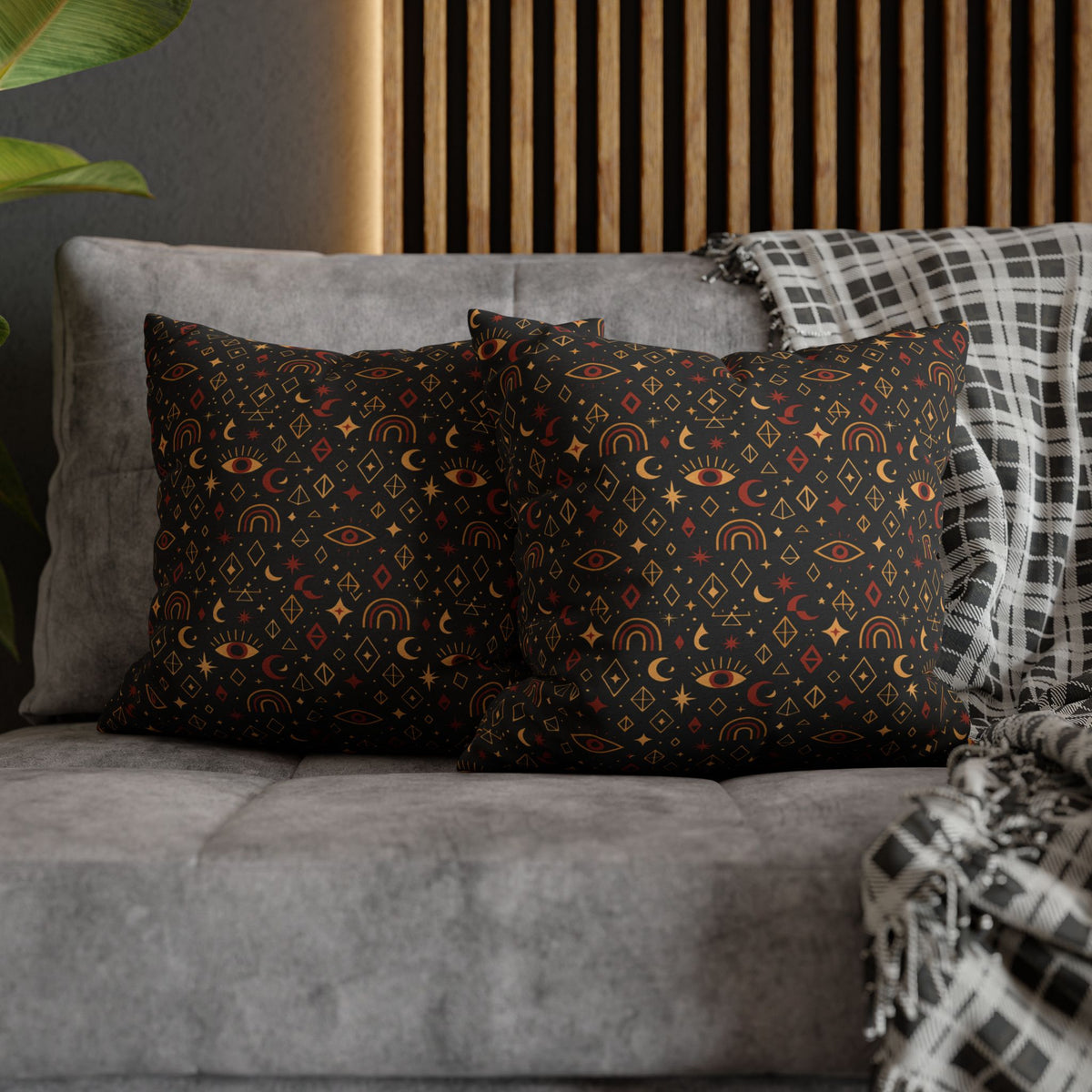 Mystic Eye Pattern Pillowcase | Boho Celestial Motif, Dark Autumn Colors