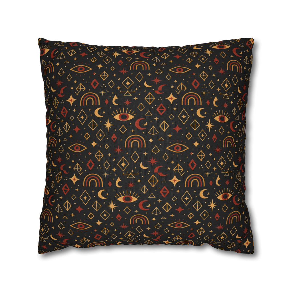 Mystic Eye Pattern Pillowcase | Boho Celestial Motif, Dark Autumn Colors
