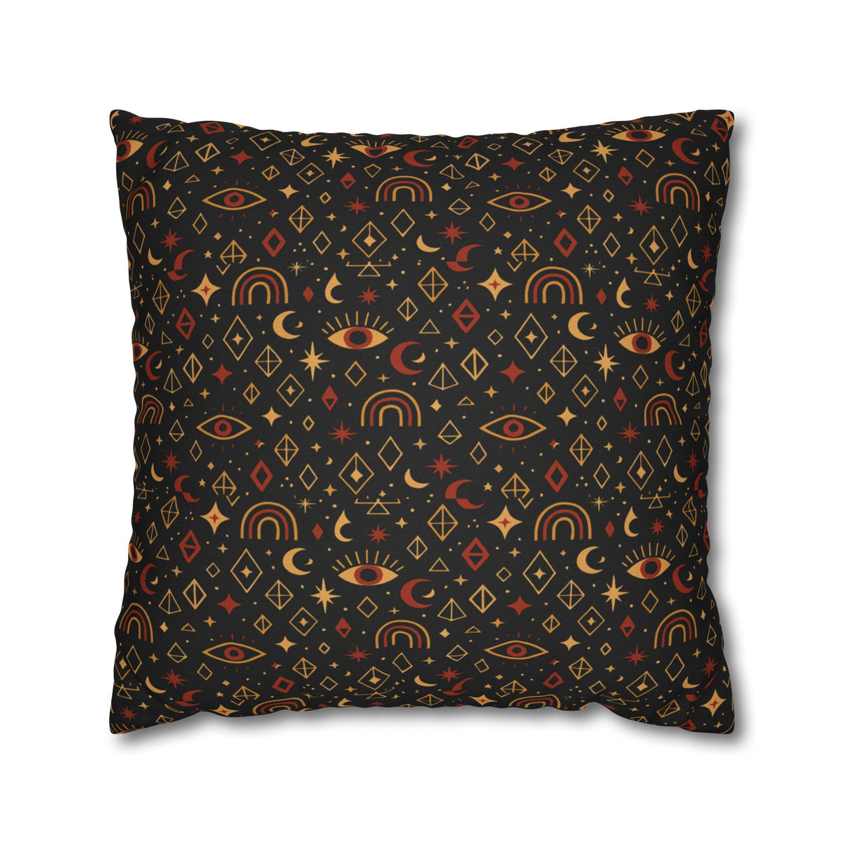 Mystic Eye Pattern Pillowcase | Boho Celestial Motif, Dark Autumn Colors