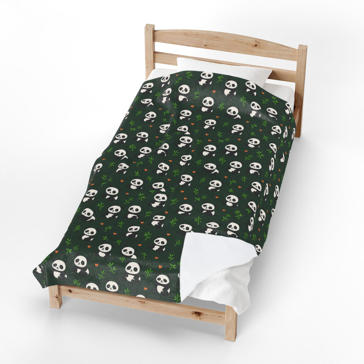 Panda Pattern Velveteen Plush Blanket | Green Skull Floral Repeat