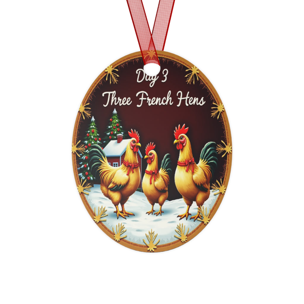 Metal Ornaments, Day 3 Three French Hens Metal Ornaments, Christmas Tree Decor, Holiday Ornaments, Rustic Decor, Farmhouse Ornaments, Gift