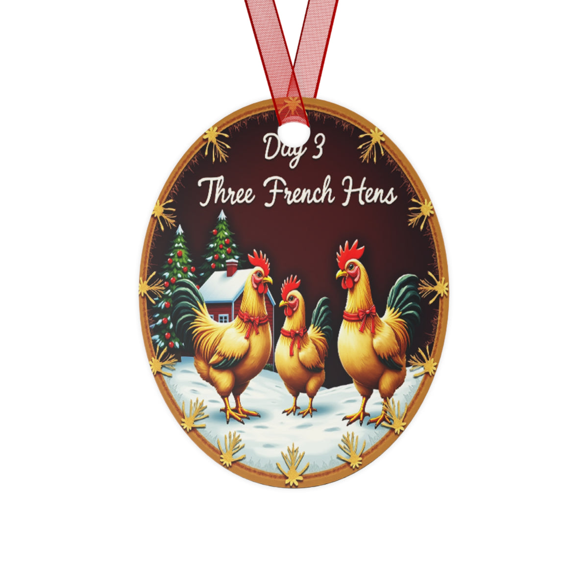 Metal Ornaments, Day 3 Three French Hens Metal Ornaments, Christmas Tree Decor, Holiday Ornaments, Rustic Decor, Farmhouse Ornaments, Gift