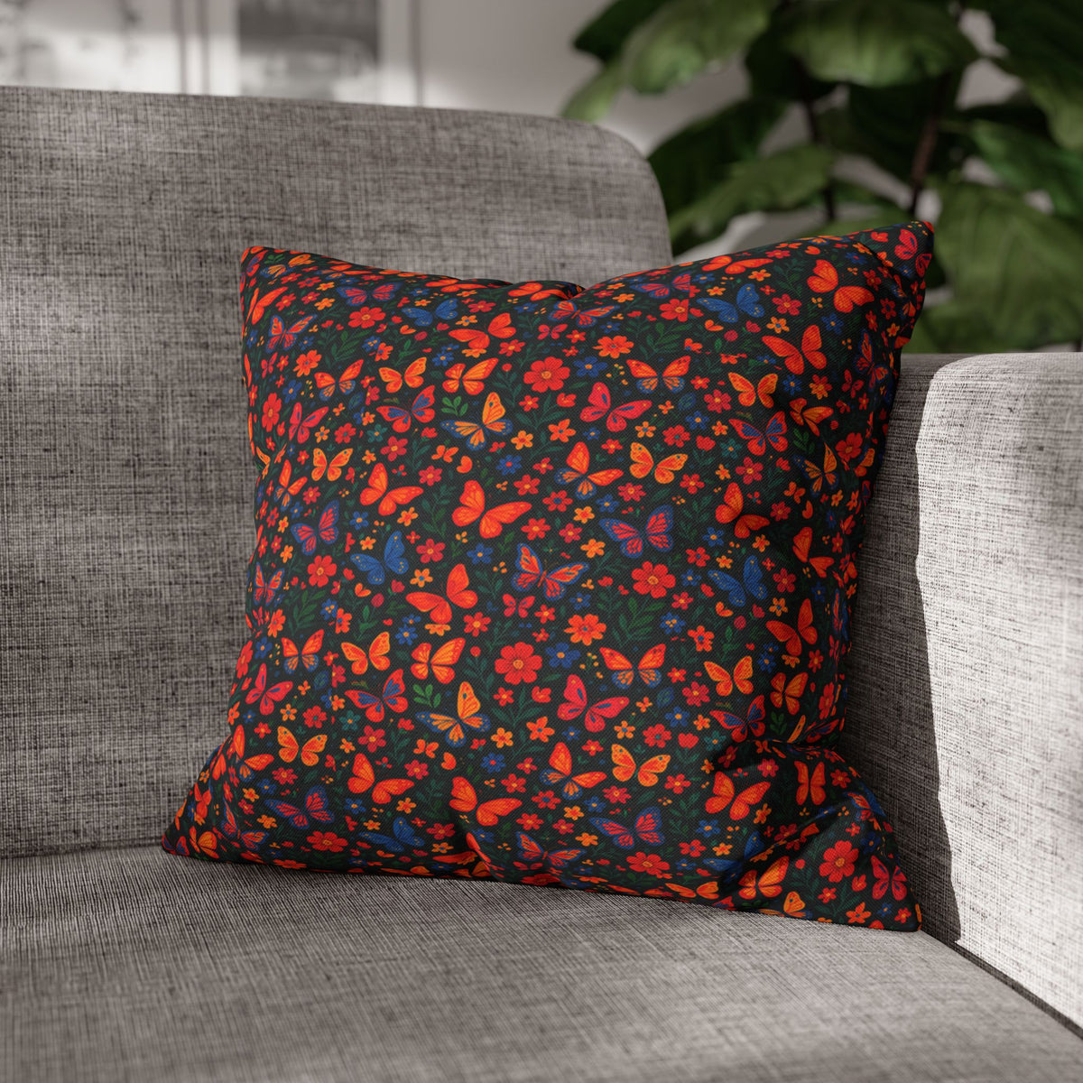Butterflies Floral Pillowcase, Home Decor, Throw Pillow Cover, Bedroom Accessory, Gift for Her, Spun Polyester Square Pillow