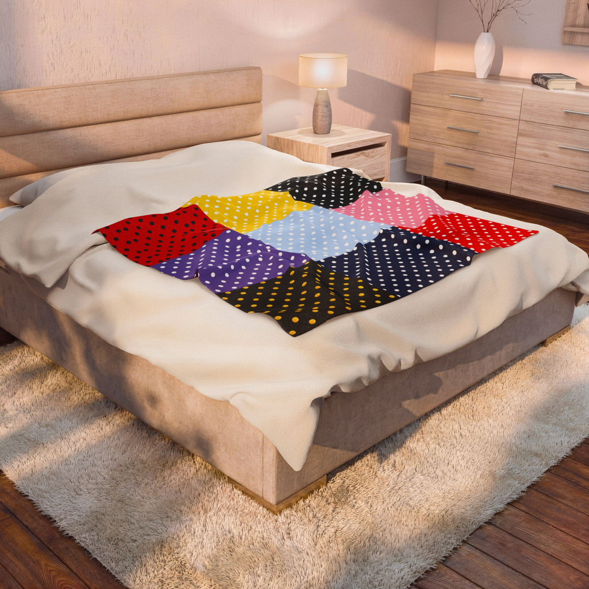 Polka Dot Patchwork Velveteen Plush Blanket | Colorful Dots Throw