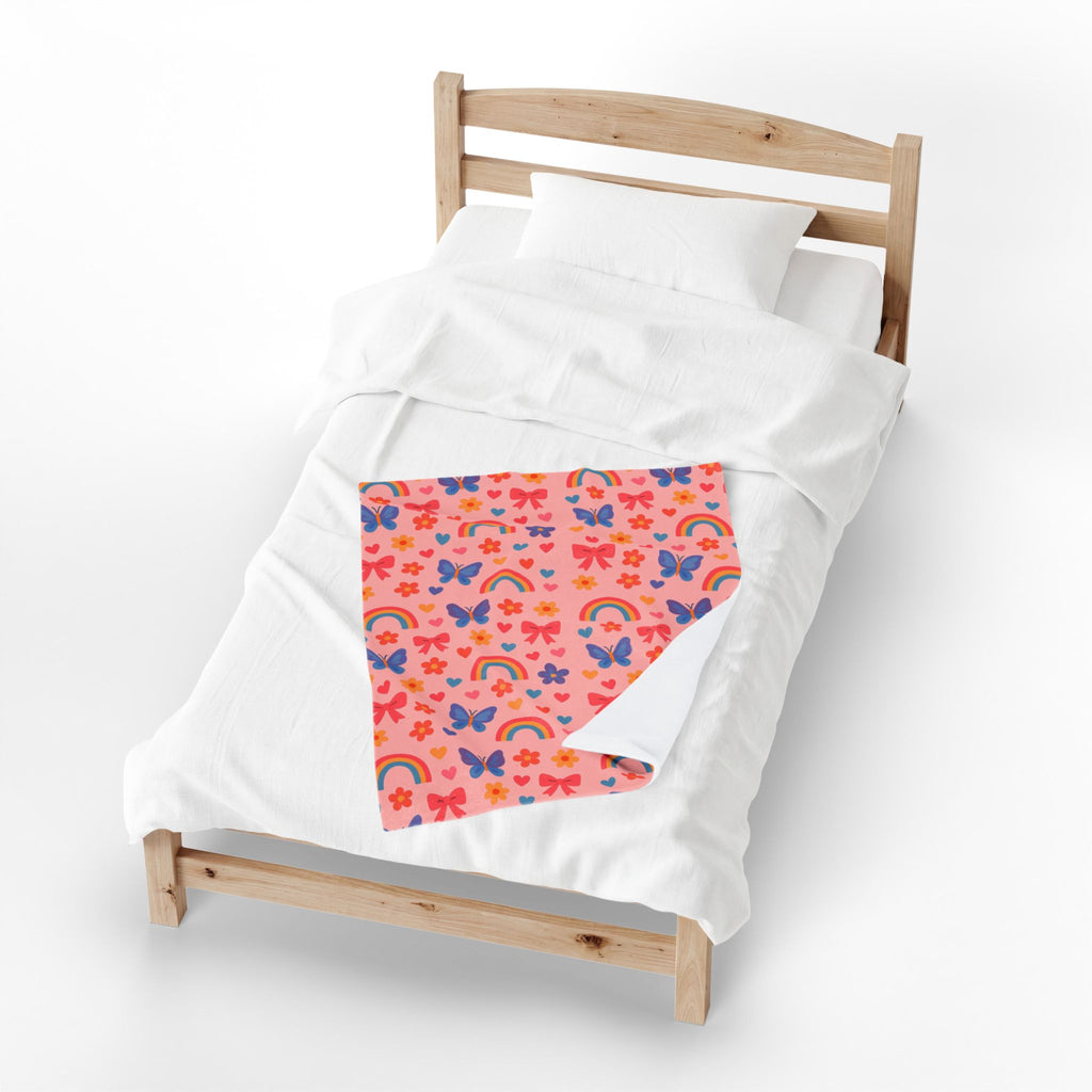 Rainbow and Butterfly Pattern Blanket | Pink Floral Rainbows, Cute Kids Throw