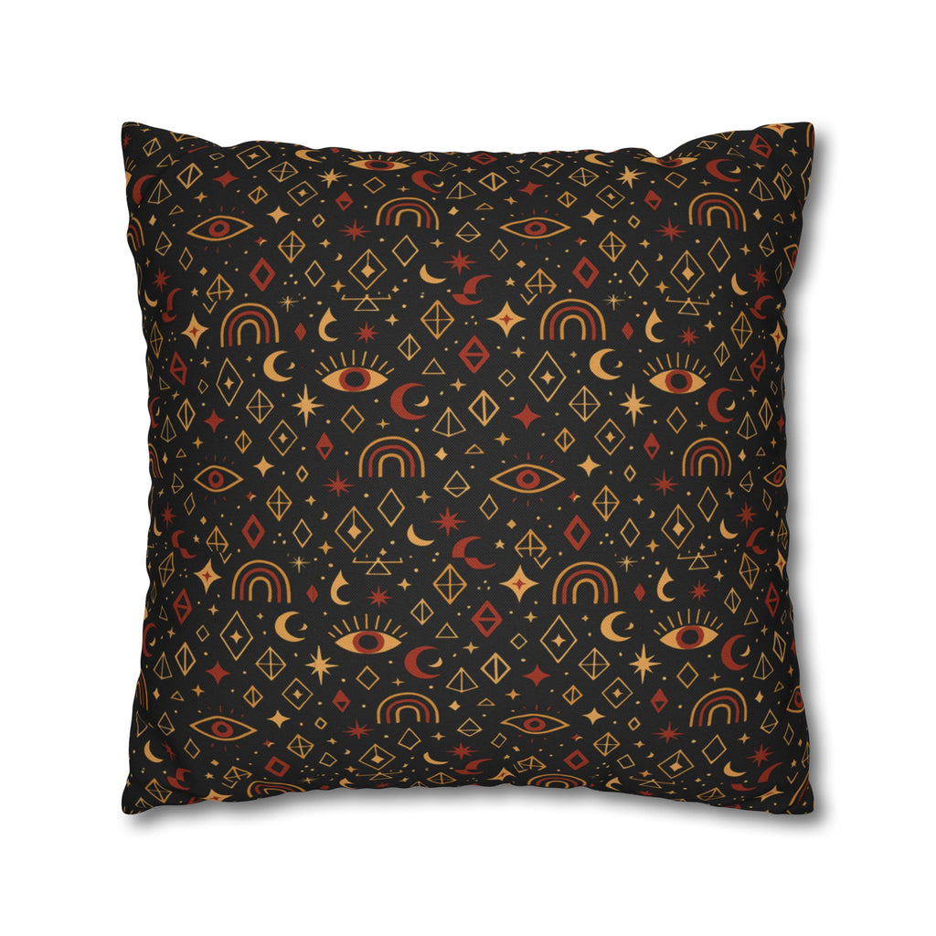 Mystic Eye Pattern Pillowcase | Boho Celestial Motif, Dark Autumn Colors