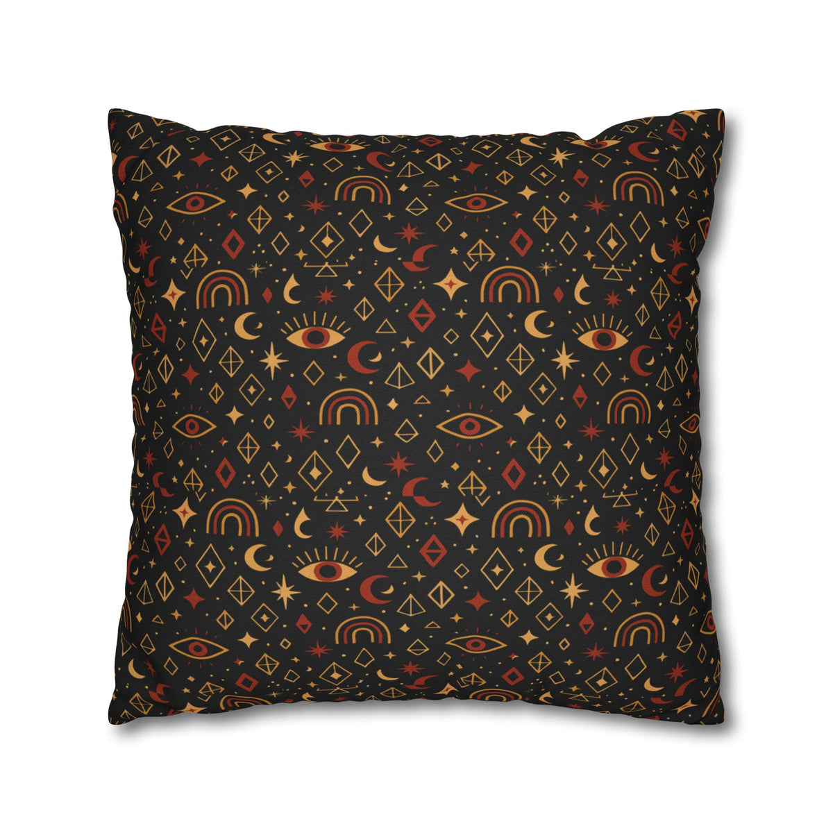 Mystic Eye Pattern Pillowcase | Boho Celestial Motif, Dark Autumn Colors
