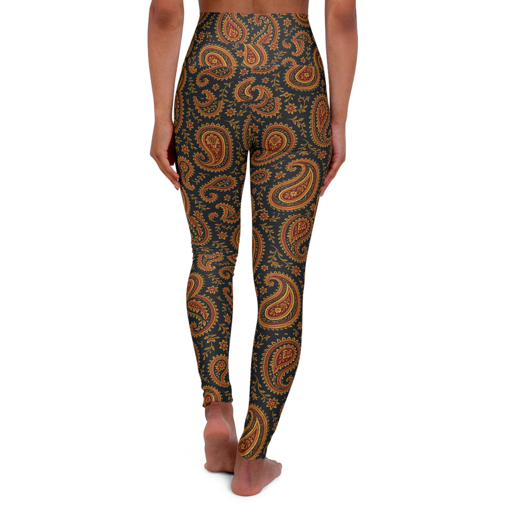 Autumn Paisley Print Leggings High Waisted Yoga Leggings | Brown Orange Patterned